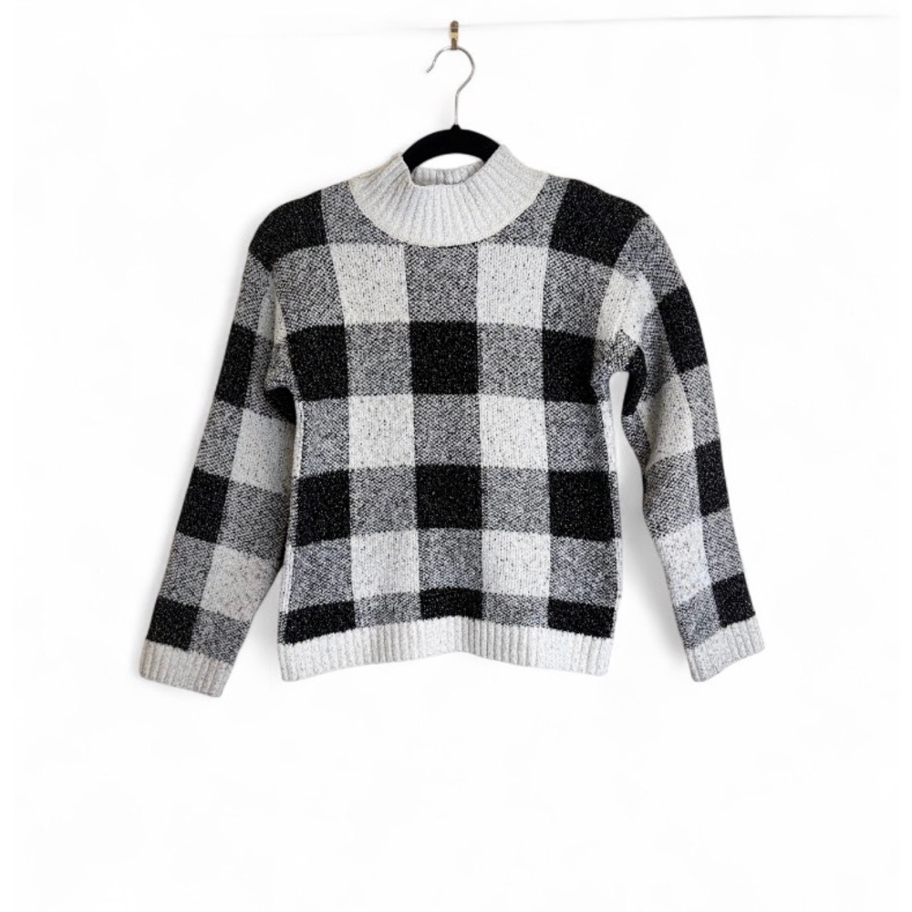 Cat & Jack Black White Plaid Check Mock Neck Sweater | Kids 10/12